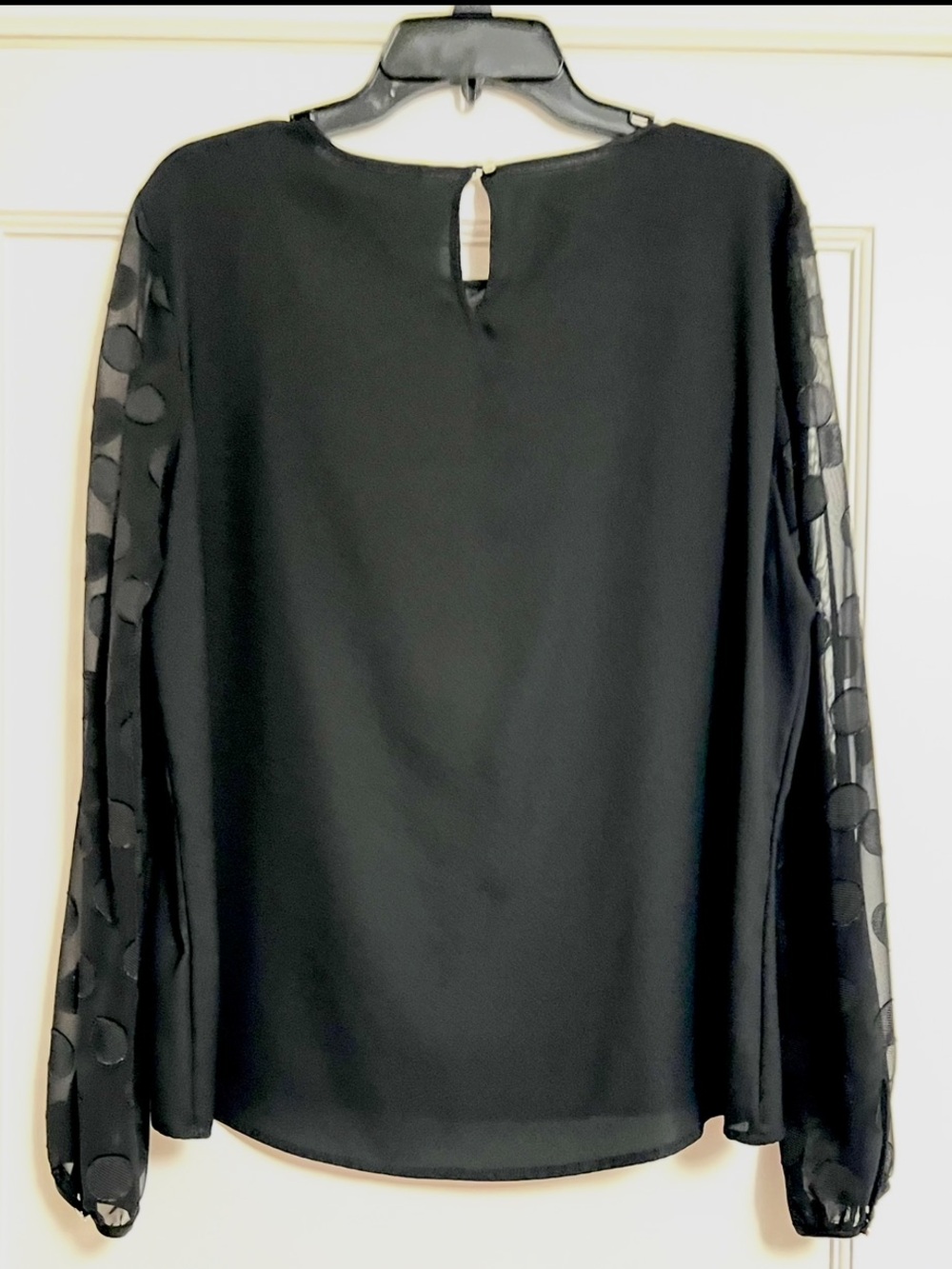 Calvin Klein Black Polka Dot Sheer Sleeve Blouse - Picture 4 of 9